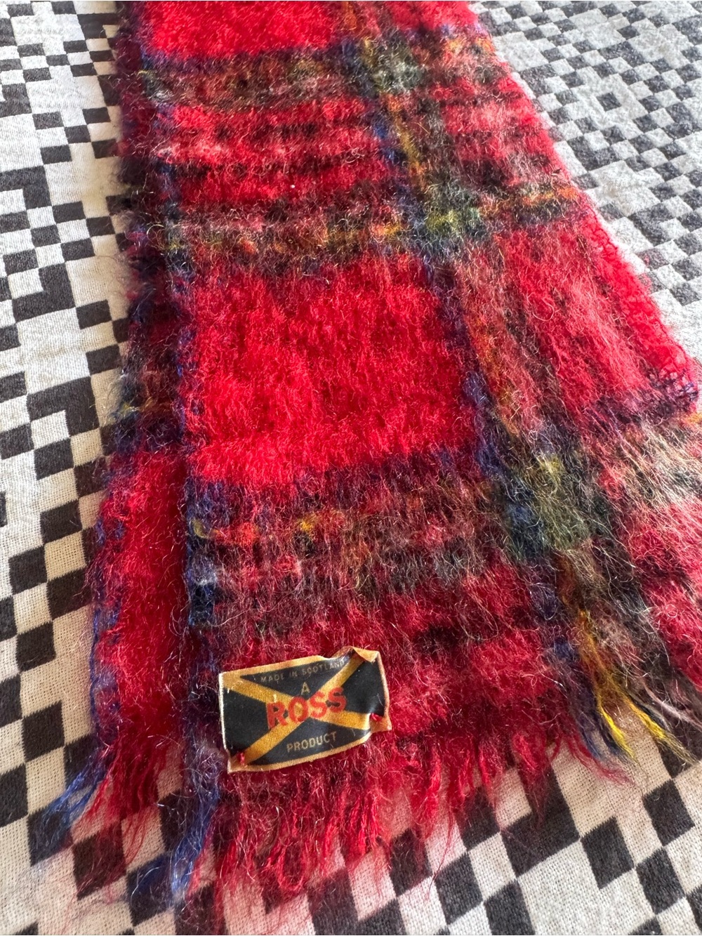 Red Plaid Mohair-Blend Scarf